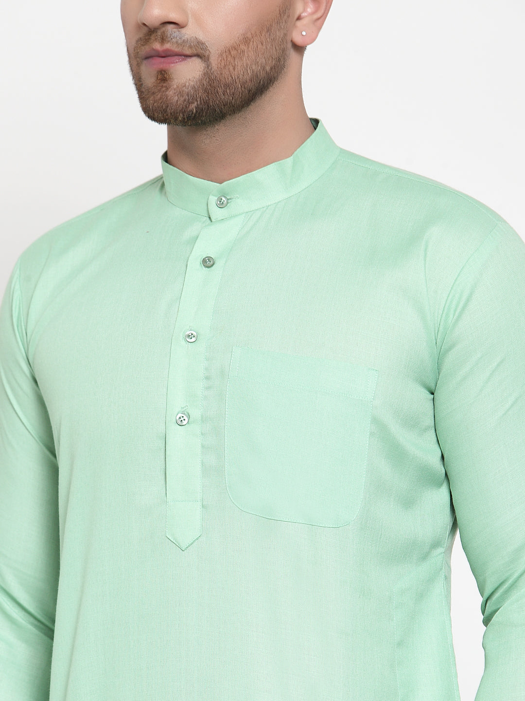 Jompers Men Green & White Solid Kurta with Churidar