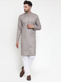 Jompers Men Grey & White Solid Kurta with Churidar