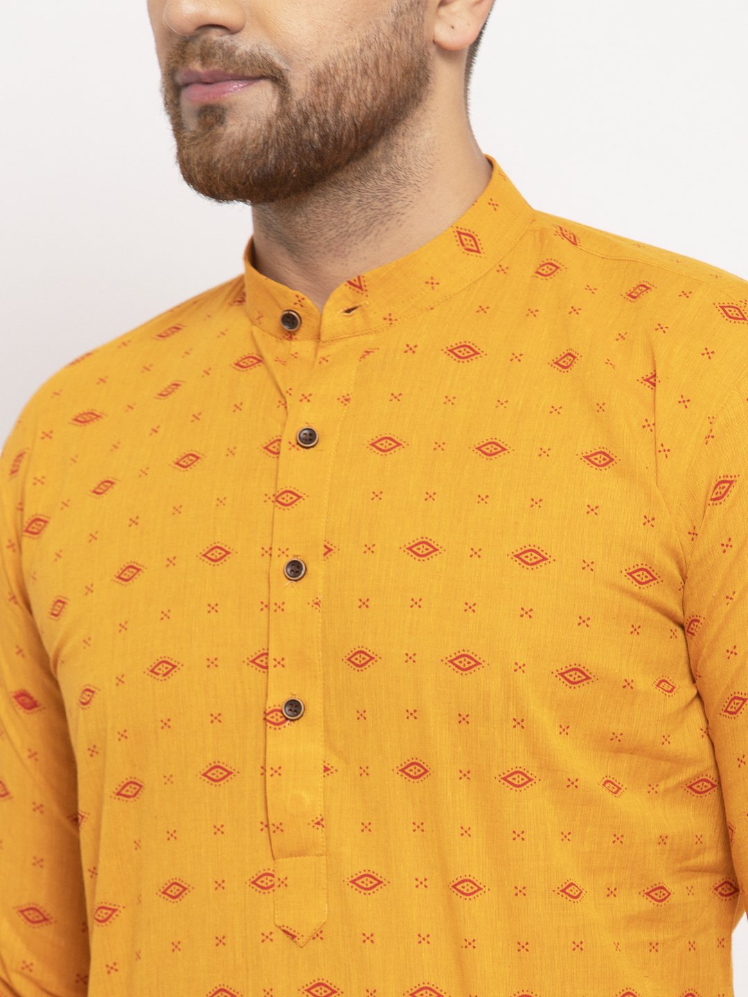 Jompers Men Yellow & White Cotton Printed Kurta Only