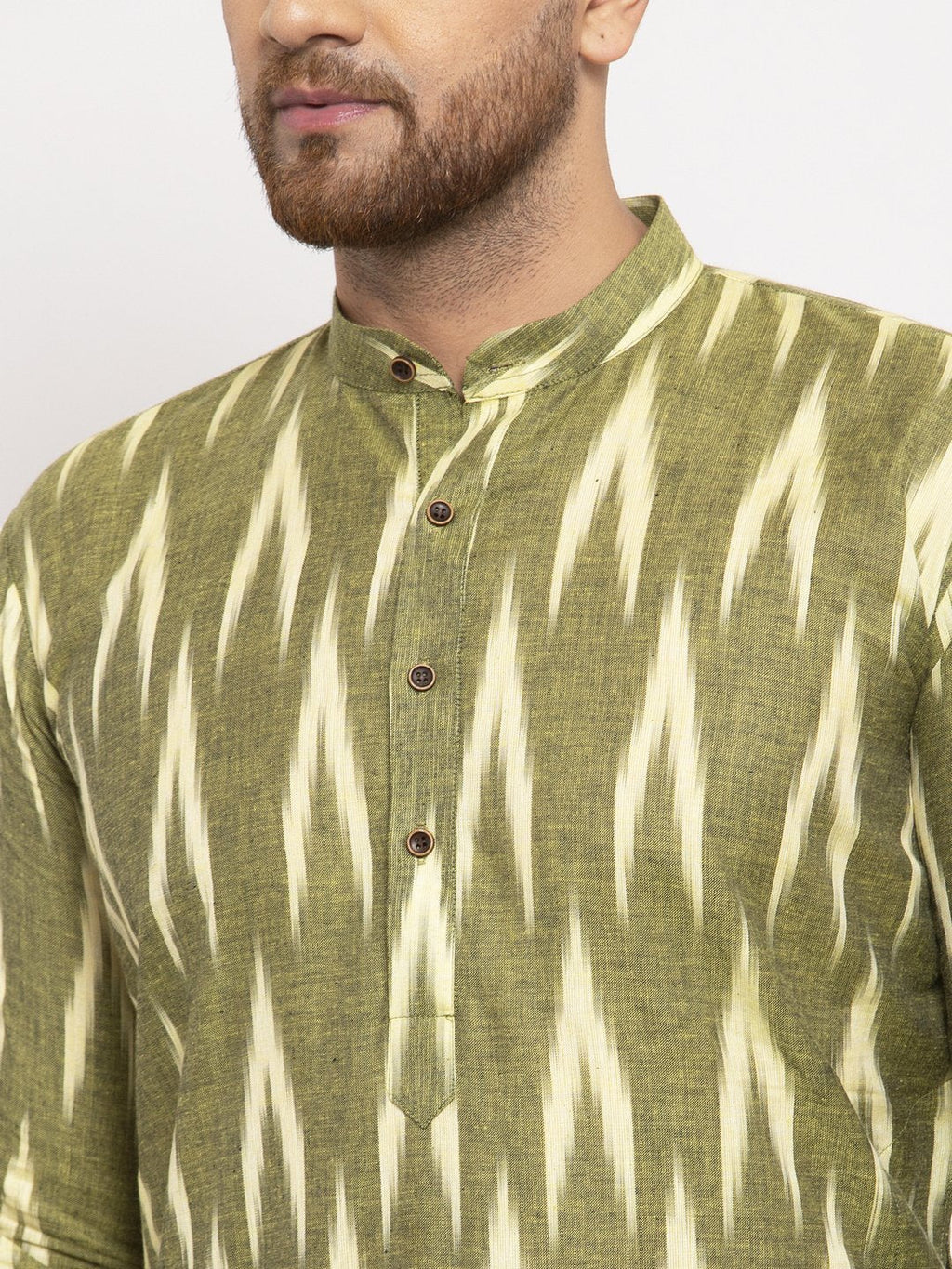 Jompers Men Green Woven Design Ikkat Straight Kurta Only