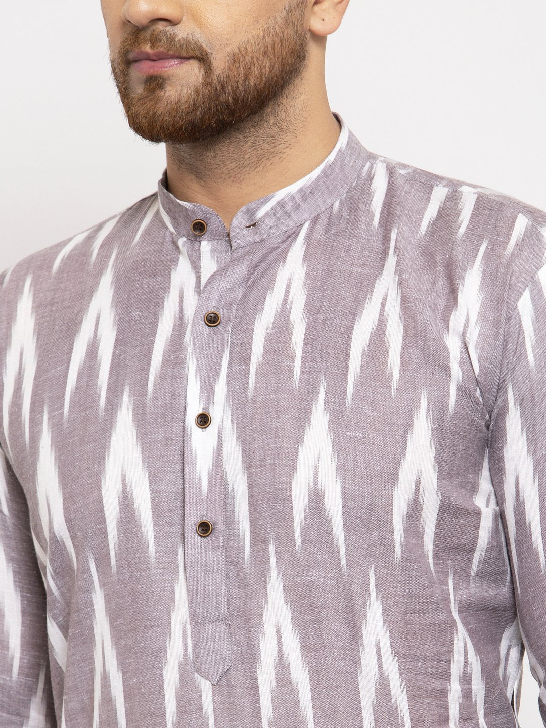 Jompers Men Grey Woven Design Ikkat Straight Kurta Only
