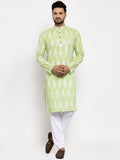 Jompers Men Lime Green Woven Design Ikkat Straight Kurta with Churidar
