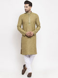 Jompers Men Olive Green Embroidered Kurta with Pyjamas