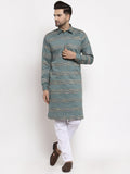 Jompers Men Green And White Woven Design Kurta with Pyjamas