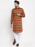 Jompers Men Mustard And White Woven Design Kurta with Pyjamas