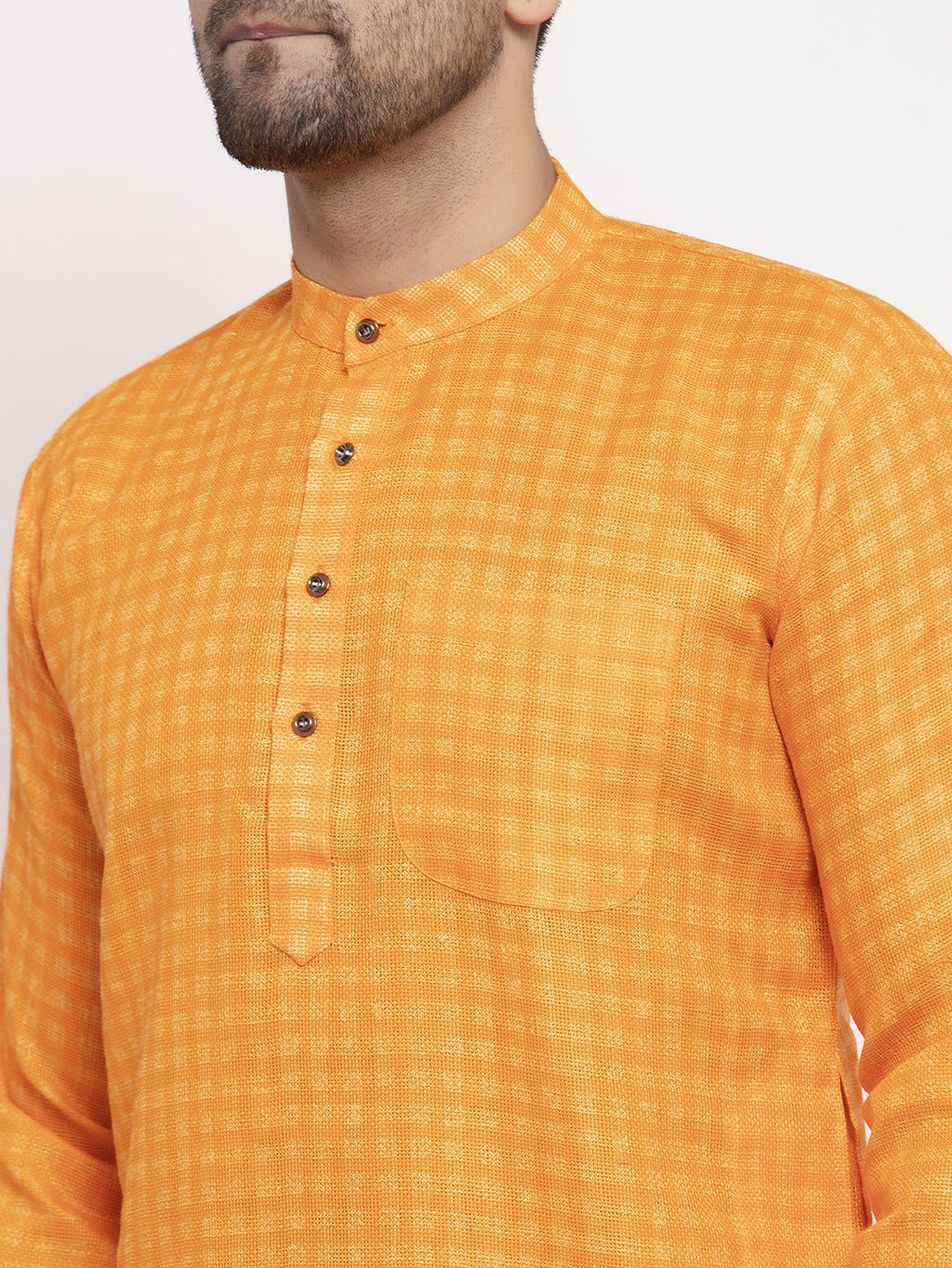Jompers Men's Beautiful Yellow Woven Kurta Only