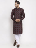 Jompers Men Brown Printed Kurta with Churidar