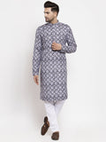 Jompers Men Blue & White Printed Kurta with Churidar