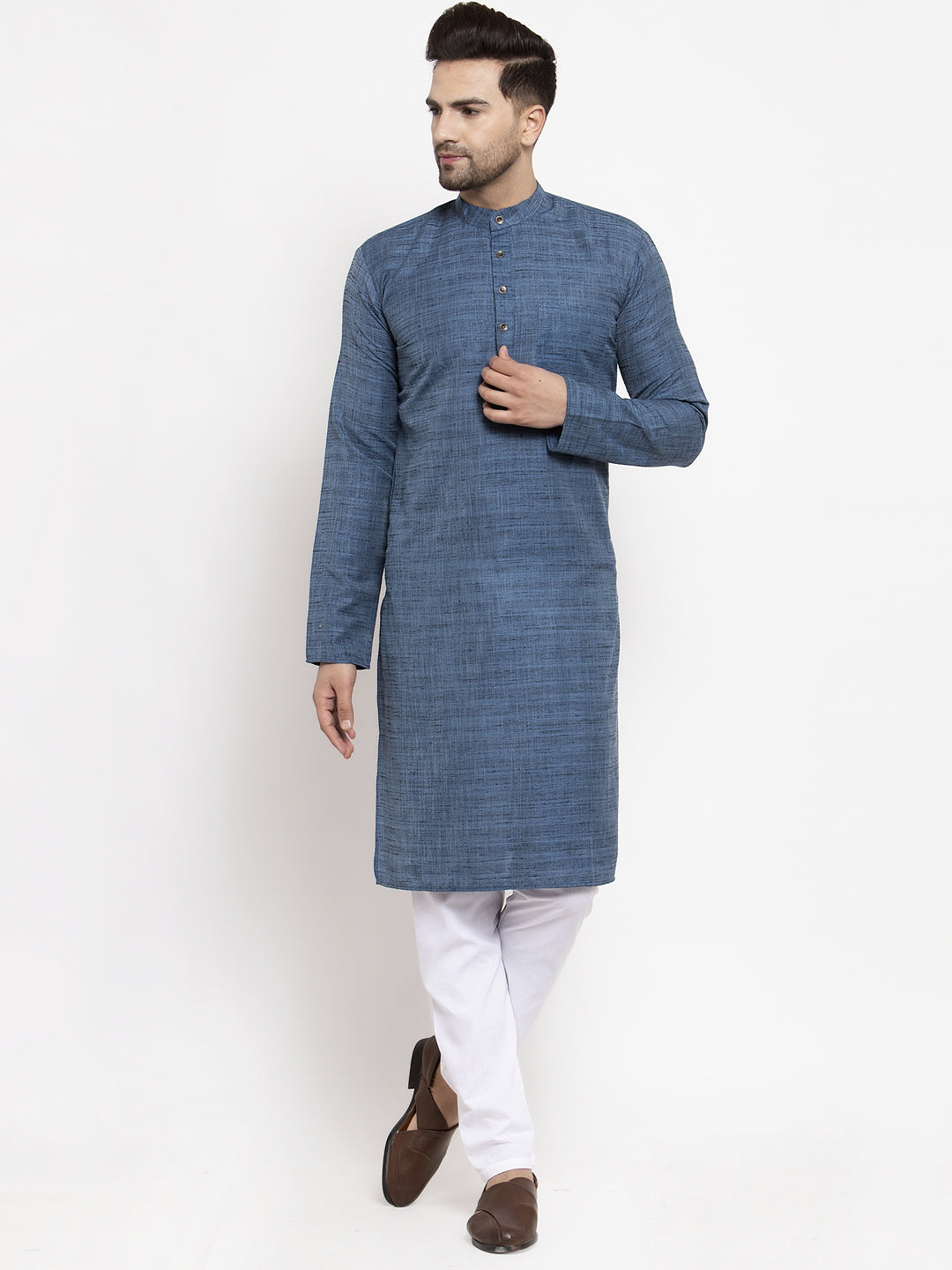 Jompers Men Blue Self Design Kurta with Pyjamas