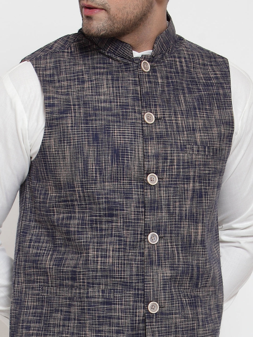 Jompers Men's Beautiful Blue Woven Design Nehru Jacket