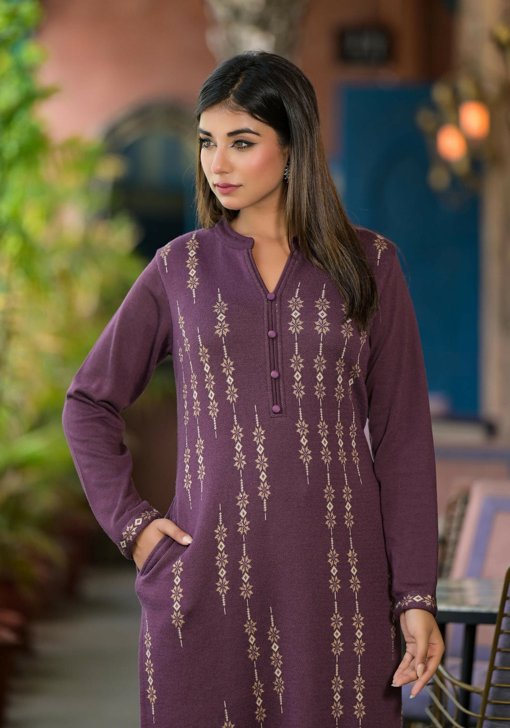 Juniper Women's Violet Ethnic Motif Printed Polycotton Kurta