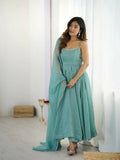 Teeya Creation Sky Color Crunchy Silk Serosky Work Party Wear Gown