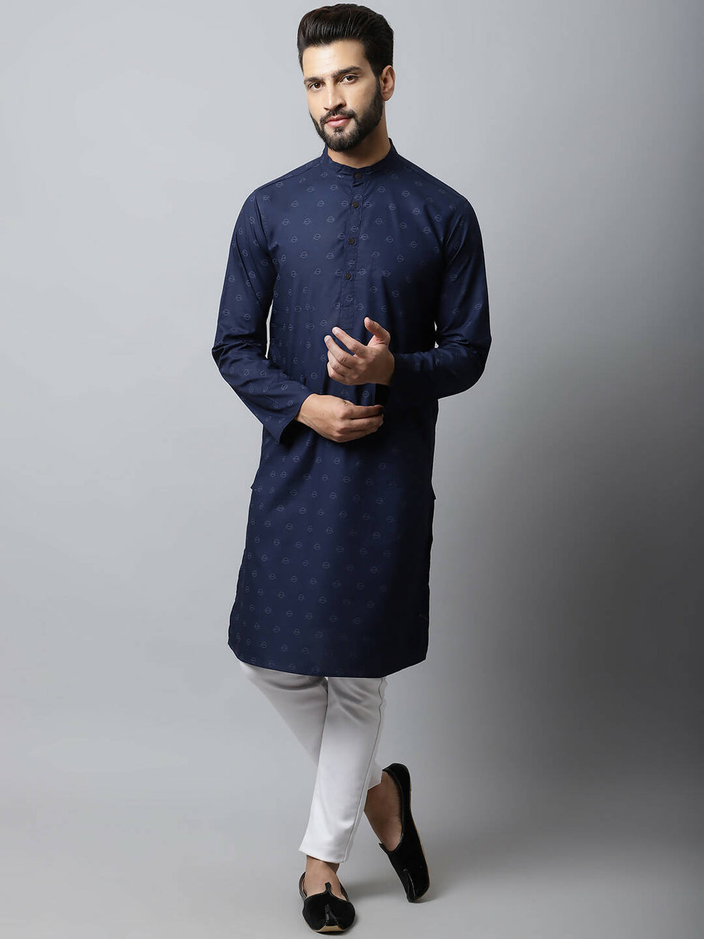 Even Apparels Navy blue Color Pure Cotton Men's Kurta With Band Collar (PRT1184-NVC)