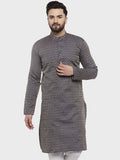 Jompers Men Navy-Blue & White Woven Design Kurta Only