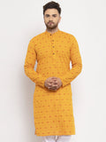 Jompers Men Yellow & White Cotton Printed Kurta Only