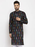 Jompers Men Black Woven Design Ikkat Straight Kurta Only