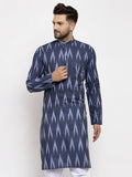 Jompers Men Blue Woven Design Ikkat Straight Kurta Only