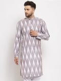 Jompers Men Grey Woven Design Ikkat Straight Kurta Only
