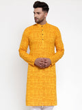 Jompers Men Mustard Printed Straight Kurta Only