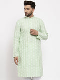 Jompers Men Mint Green Embroidered Kurta Only