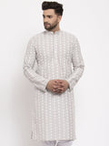 Jompers Men Light Grey Embroidered Kurta Only