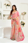 Vastranavya Peach Digital Printed Linen Ready To Wear Designer Saree with Unstitched Blouse