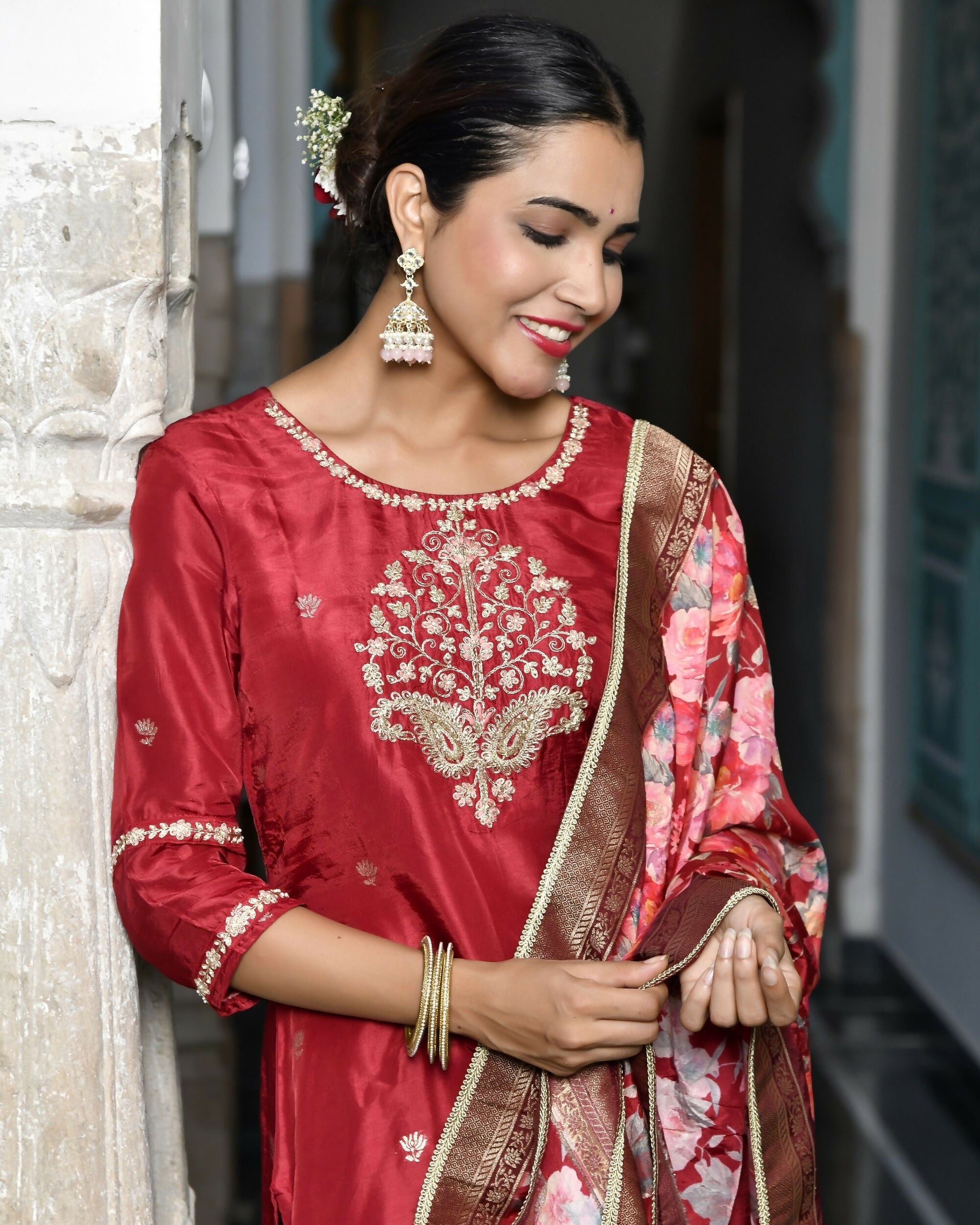Vaasva Women's Silk Emboidered Solid Pant Set & Digital Printed Dupatta