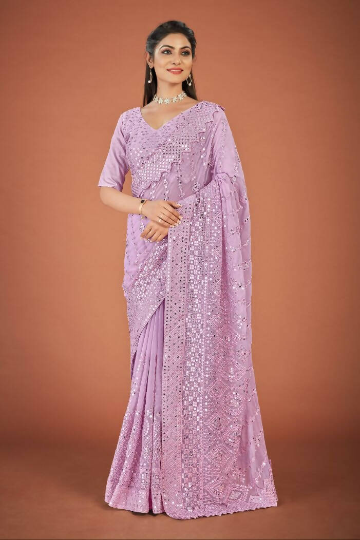 Vamsee Lavender Georgette Designer Saree