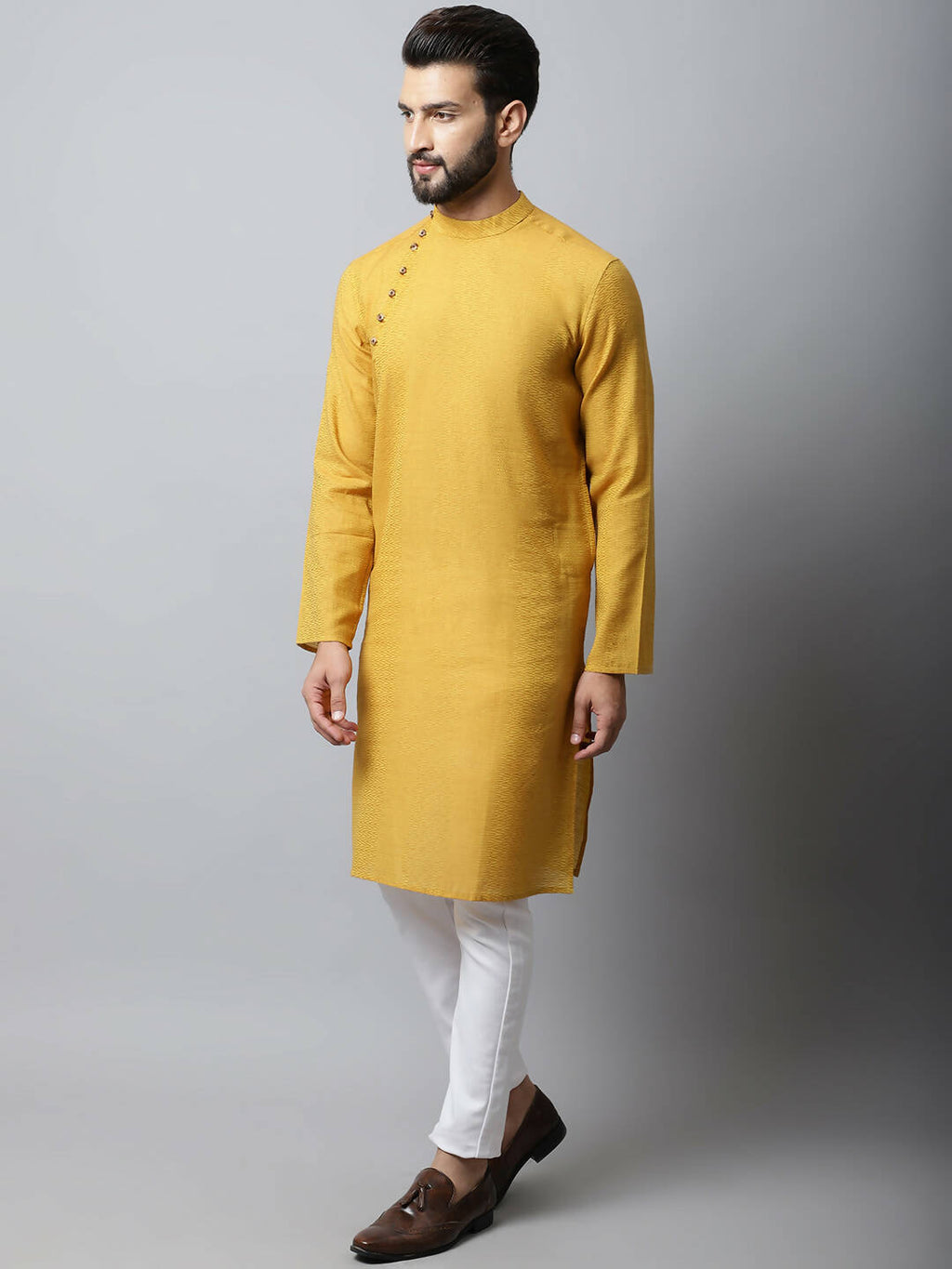 Even Apparels Yellow Color Pure Cotton Men's Kurta With Side Placket (SLD1192)