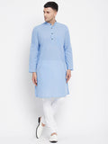 Even Apparels Blue Pure Cotton Men's Kurta With Band Collar