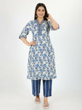 Aramya Off White Soft Cotton Floral Print Straight Kurta Set for Women