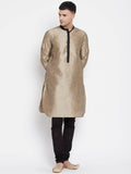 Even Apparels Beige Art Silk Men's Kurta With Contrast Collar And Placket