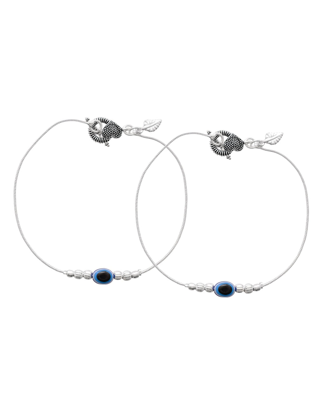 Jewels Nest Oxidized Silver Heart Charm Anklet – Boho & Traditional