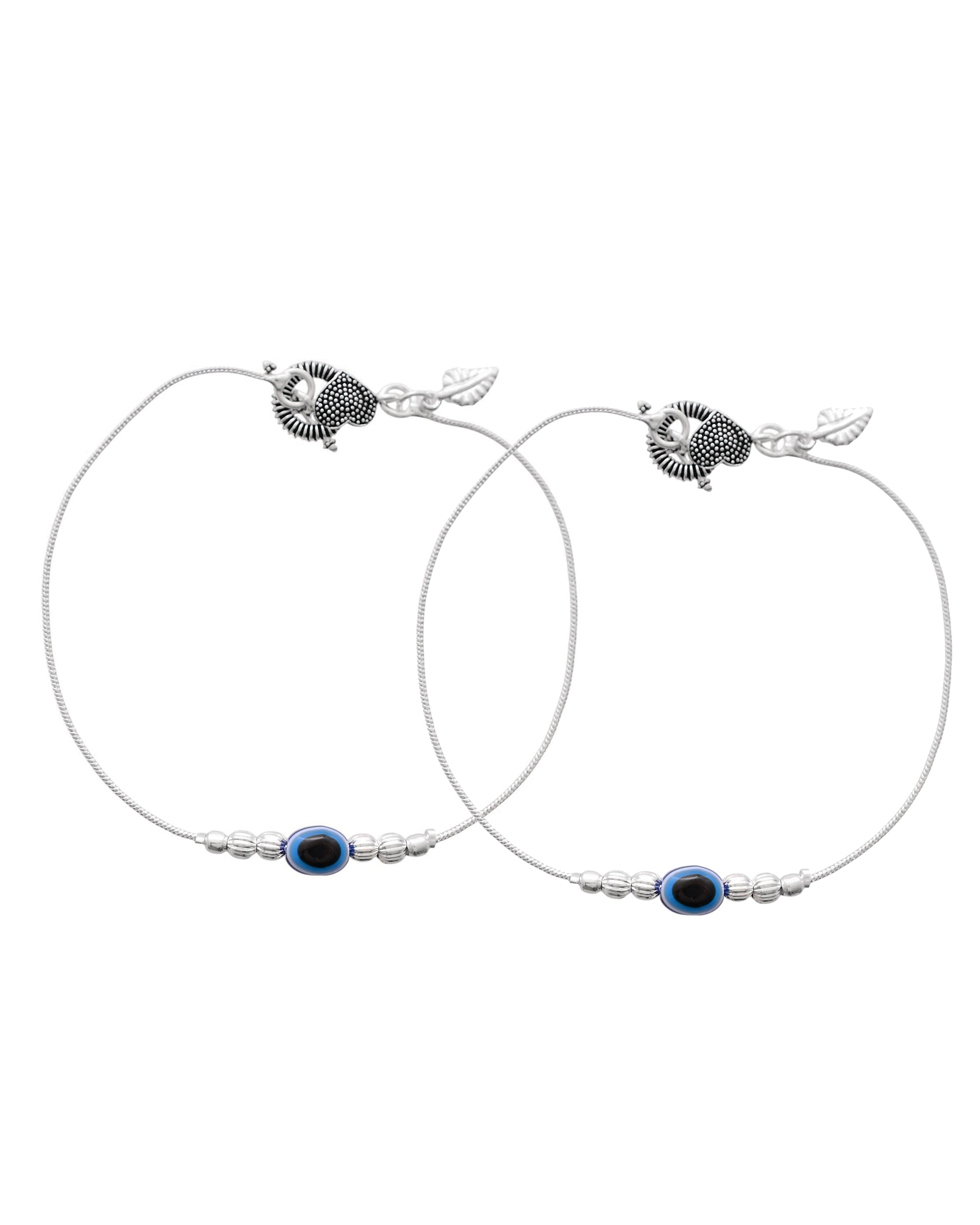 Jewels Nest Oxidized Silver Heart Charm Anklet – Boho & Traditional