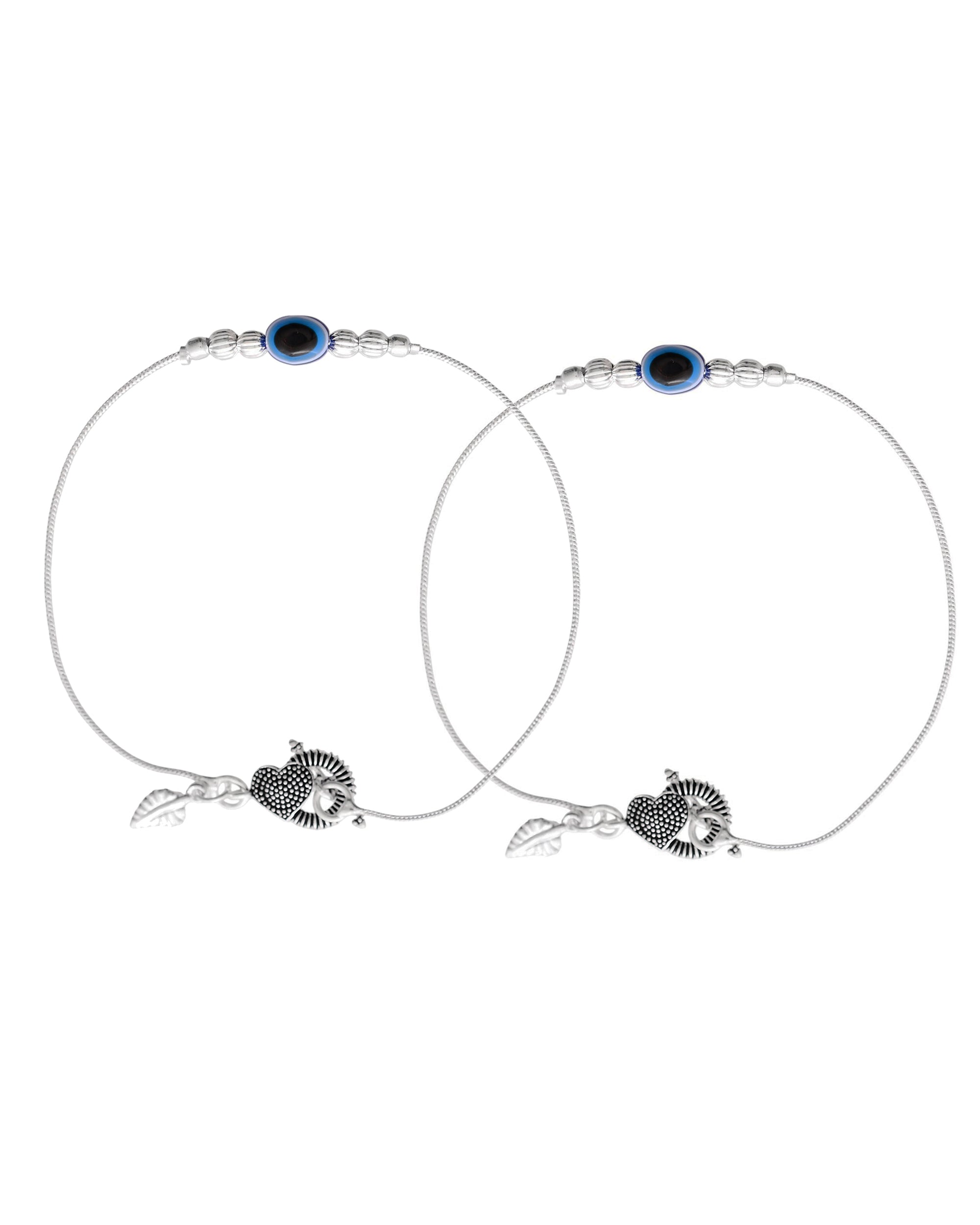 Jewels Nest Oxidized Silver Heart Charm Anklet – Boho & Traditional