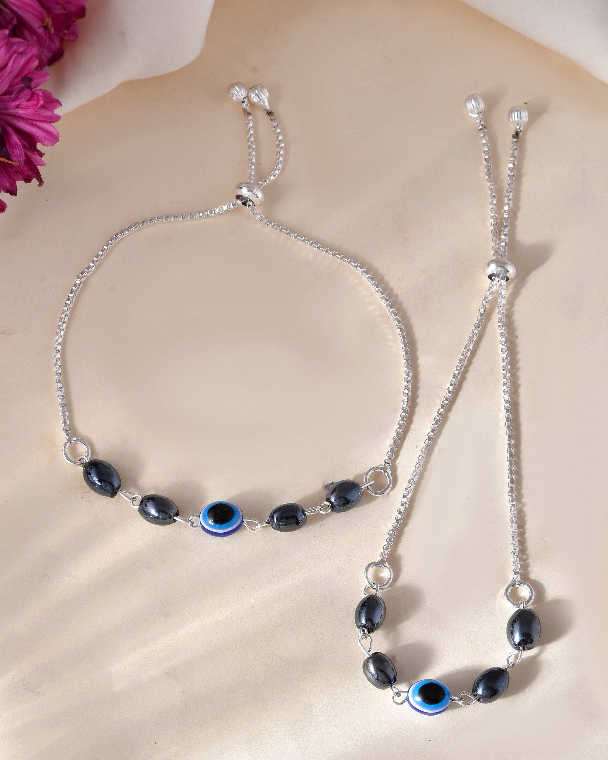 Jewels Nest Stylish Oxidized Silver & Blue Beaded Anklet – Elegant & Trendy