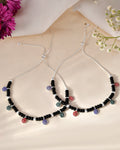 Jewels Nest Traditional Silver-Plated Black Beaded Anklet with Floral Charms