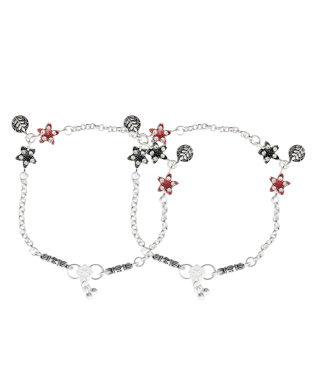 Jewels Nest Elegant Silver-Plated Star Charm Chain Anklet
