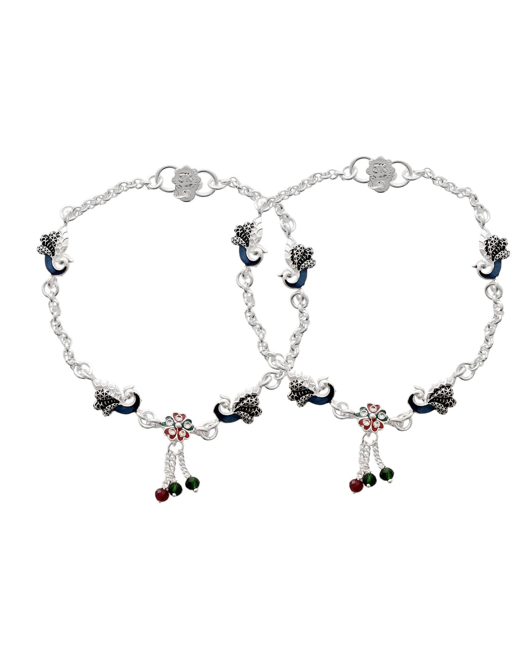 Jewels Nest Elegant Silver-Plated Oxidized Floral Charm Ankle