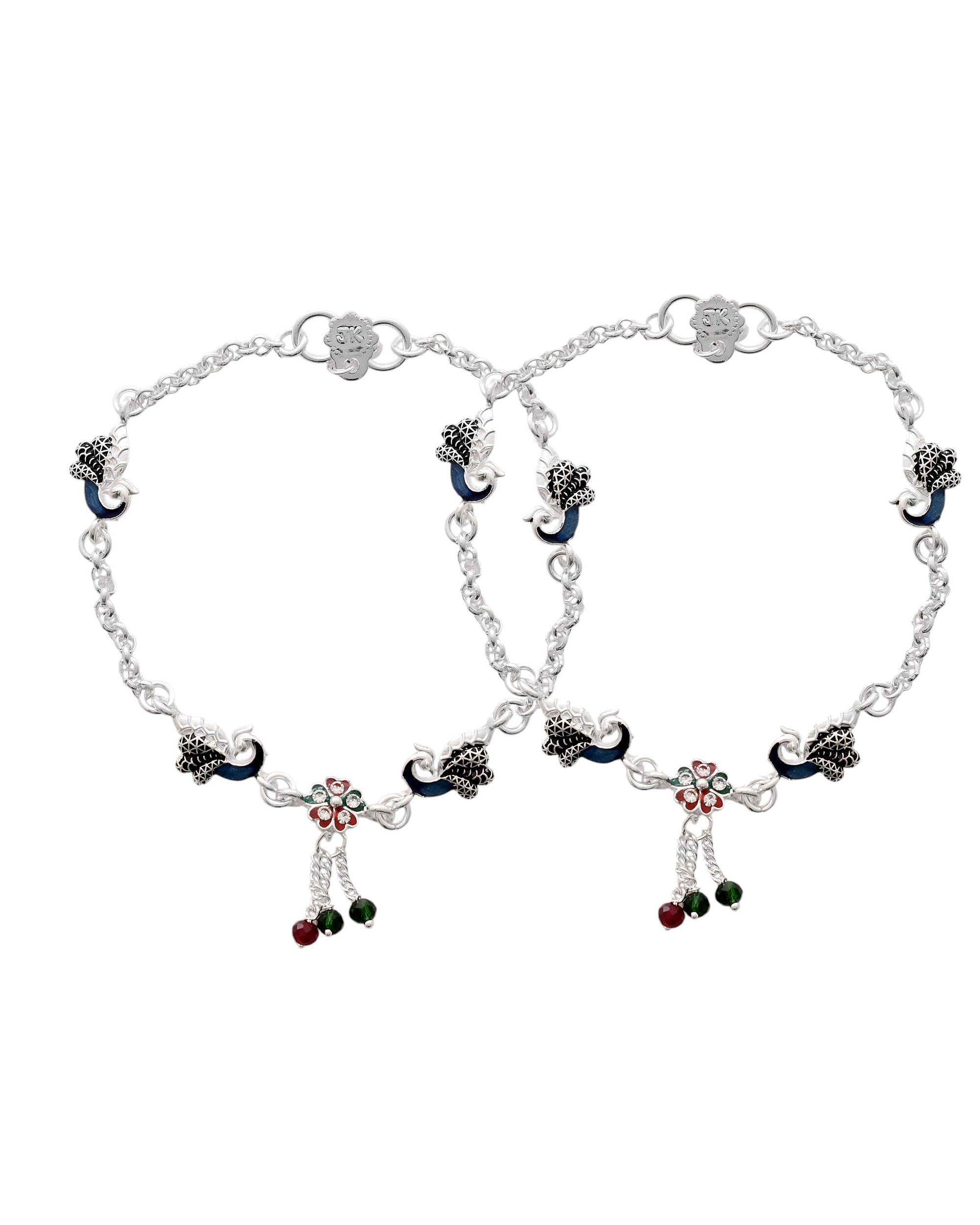 Jewels Nest Elegant Silver-Plated Oxidized Floral Charm Ankle