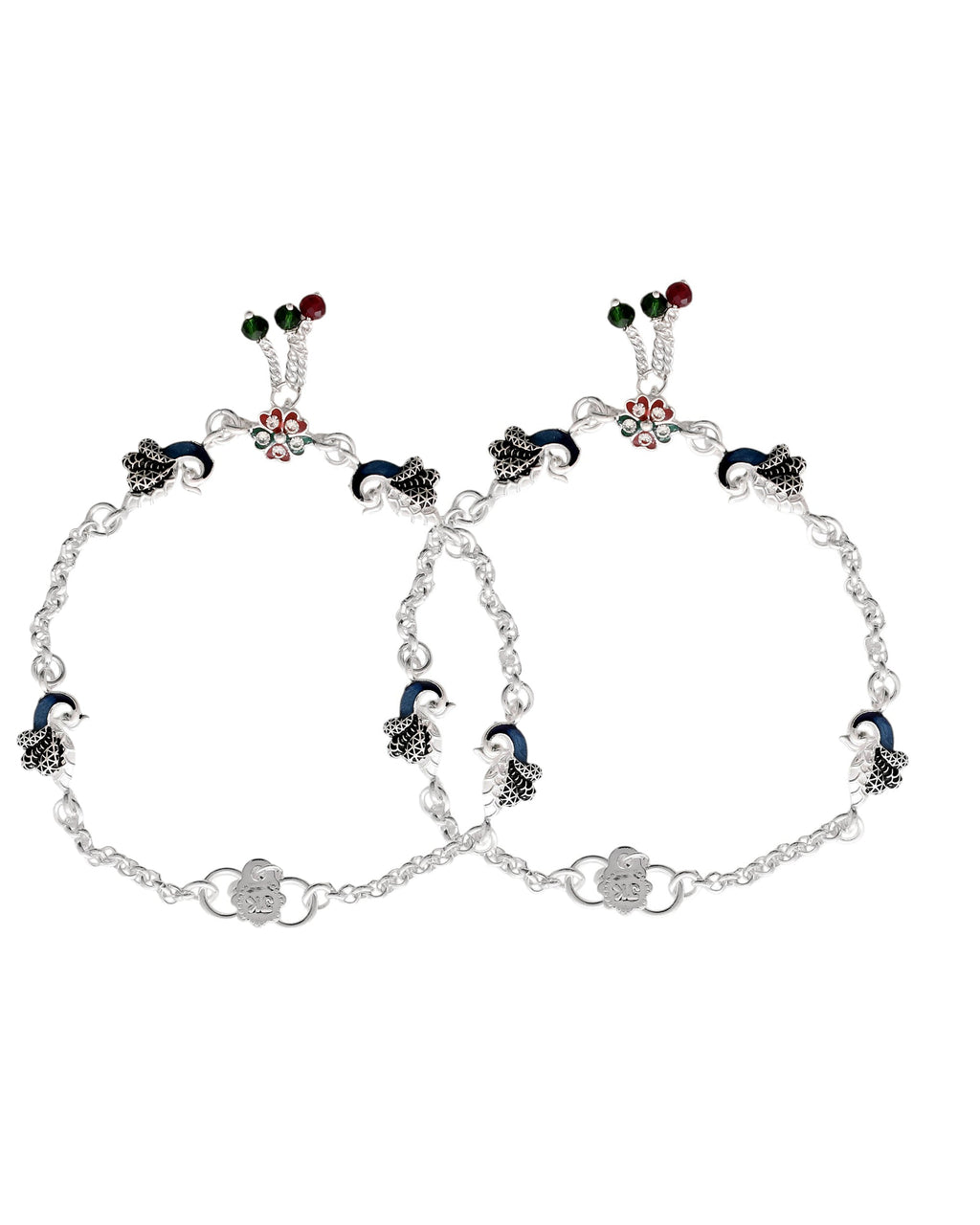Jewels Nest Elegant Silver-Plated Oxidized Floral Charm Ankle