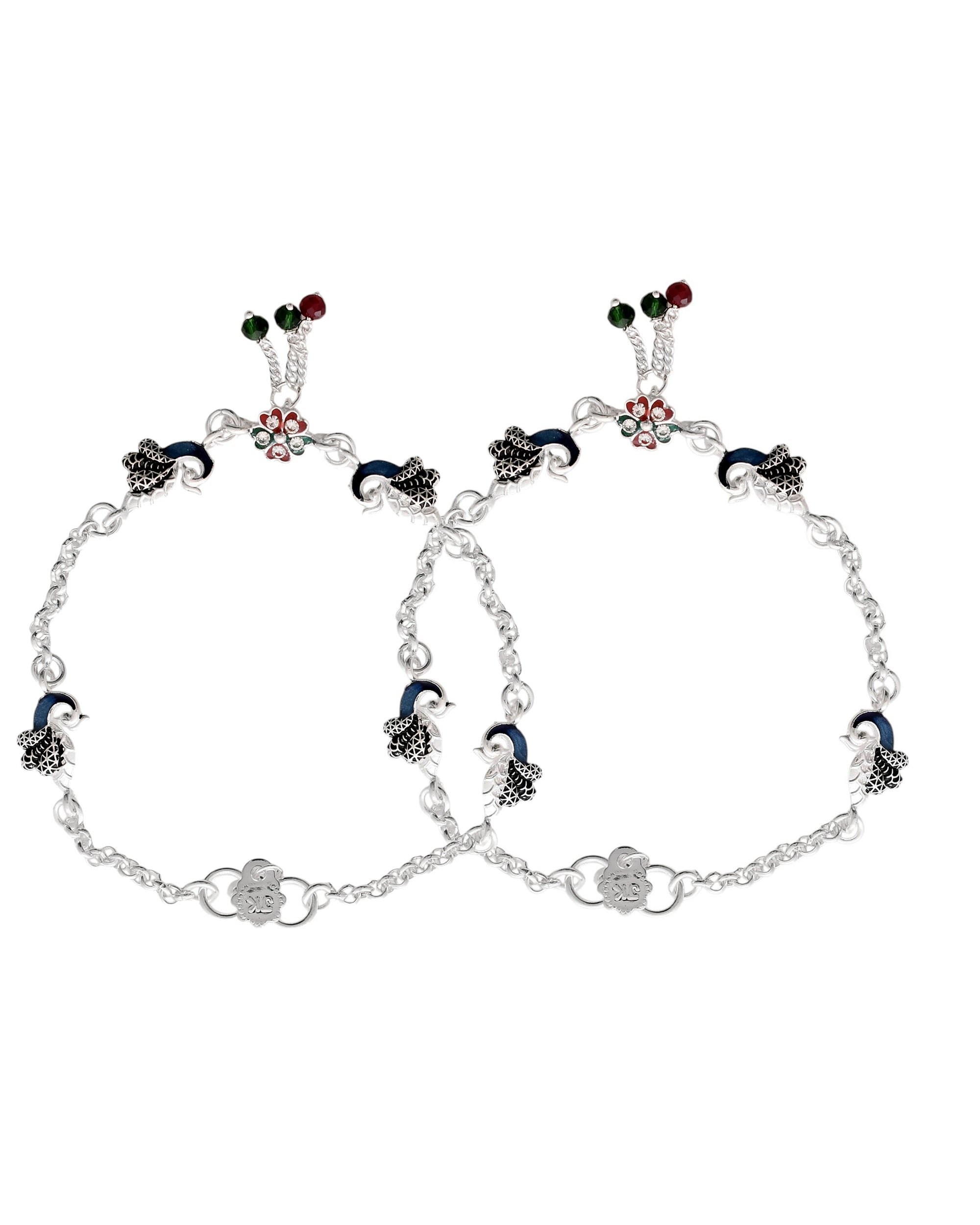 Jewels Nest Elegant Silver-Plated Oxidized Floral Charm Ankle