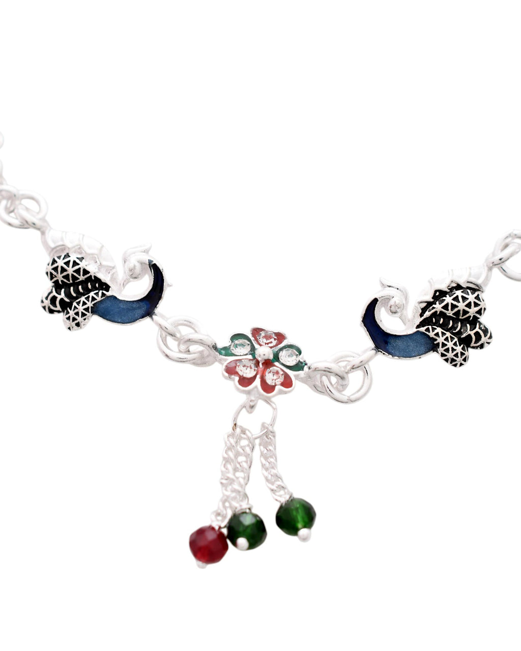 Jewels Nest Elegant Silver-Plated Oxidized Floral Charm Ankle