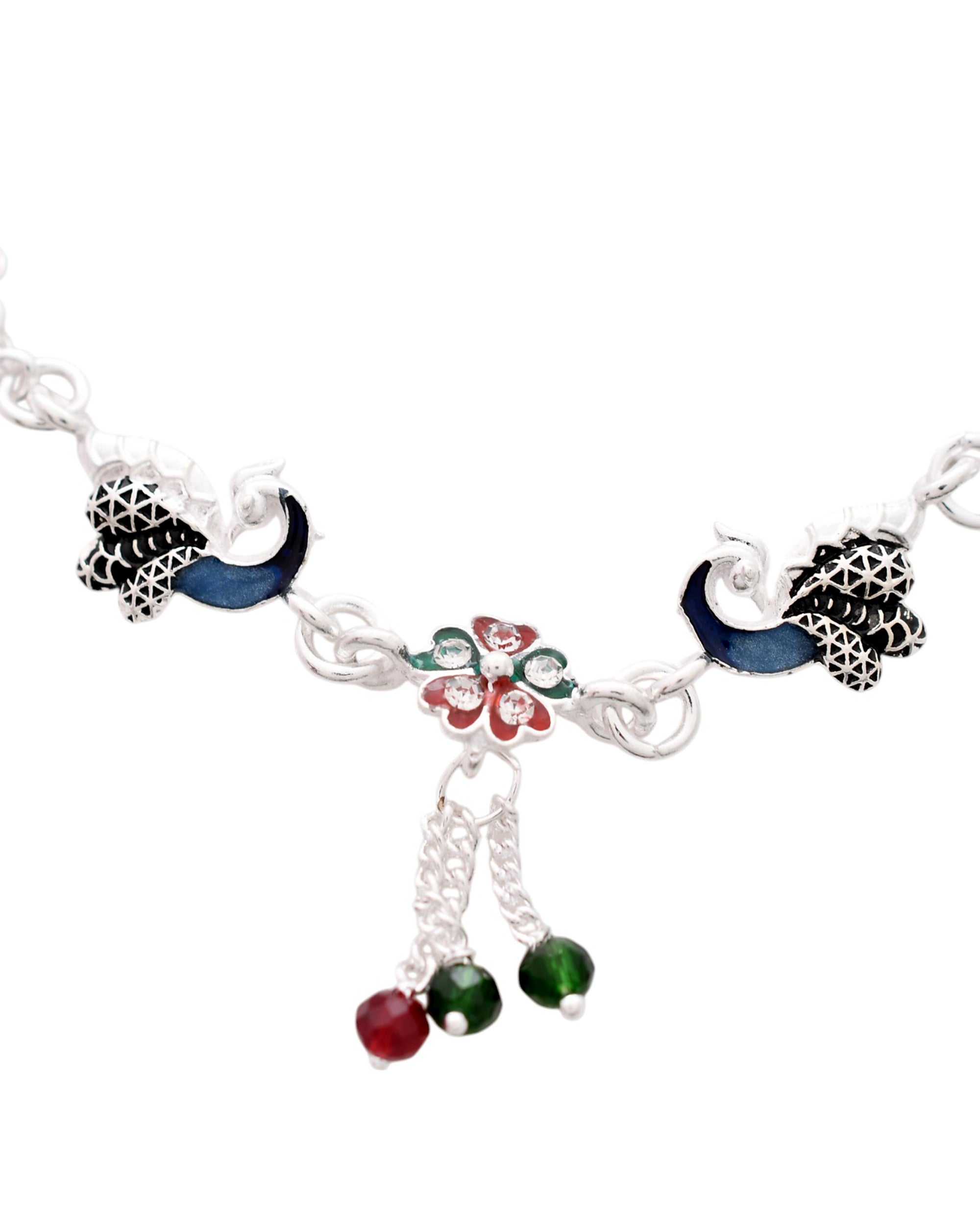 Jewels Nest Elegant Silver-Plated Oxidized Floral Charm Ankle