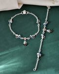 Jewels Nest Elegant Silver-Plated Oxidized Floral Charm Ankle