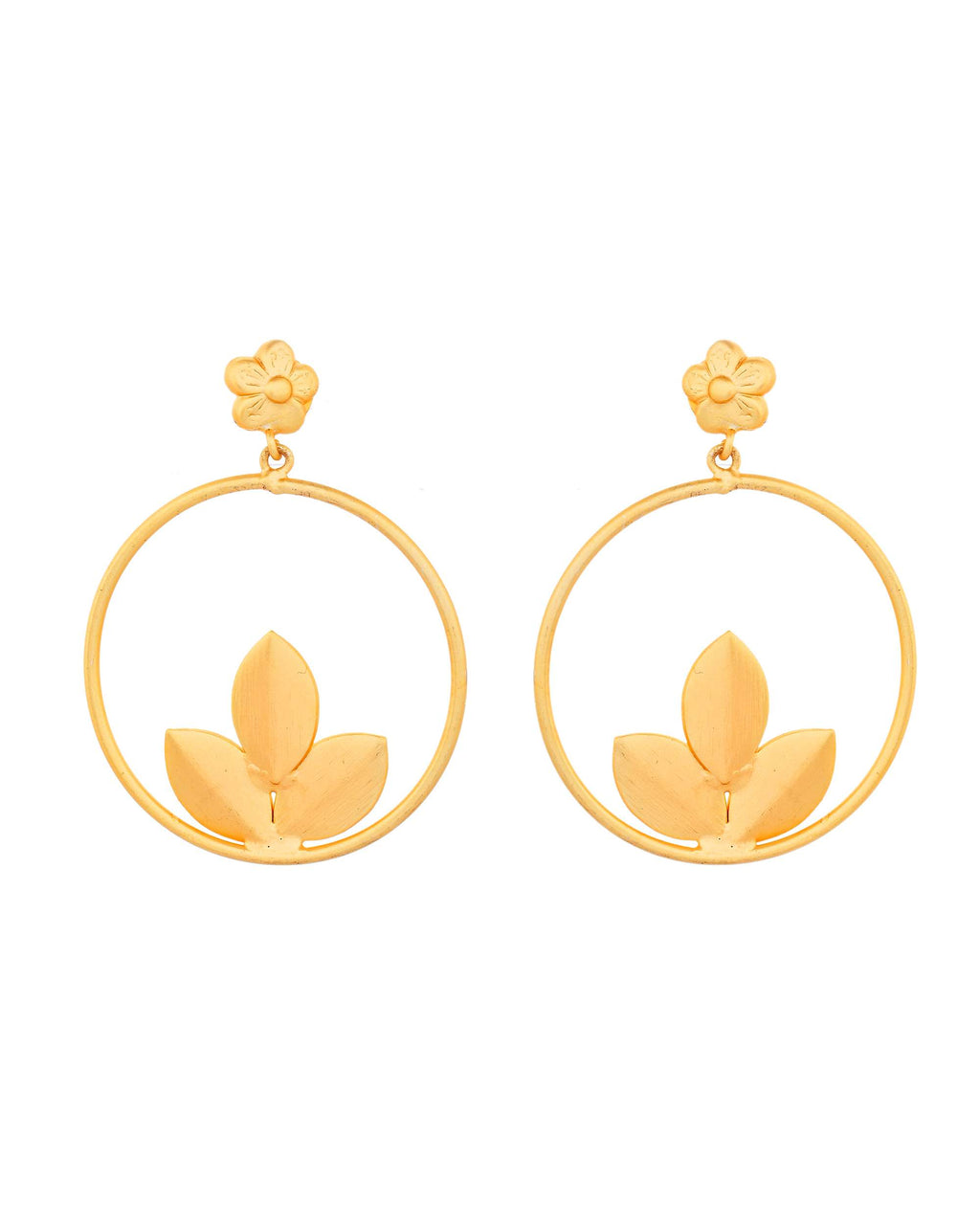 Jewels Nest Matte Gold Leaf Hoop Earrings for Women – Elegant Lightweight Ethnic Fusion Wear