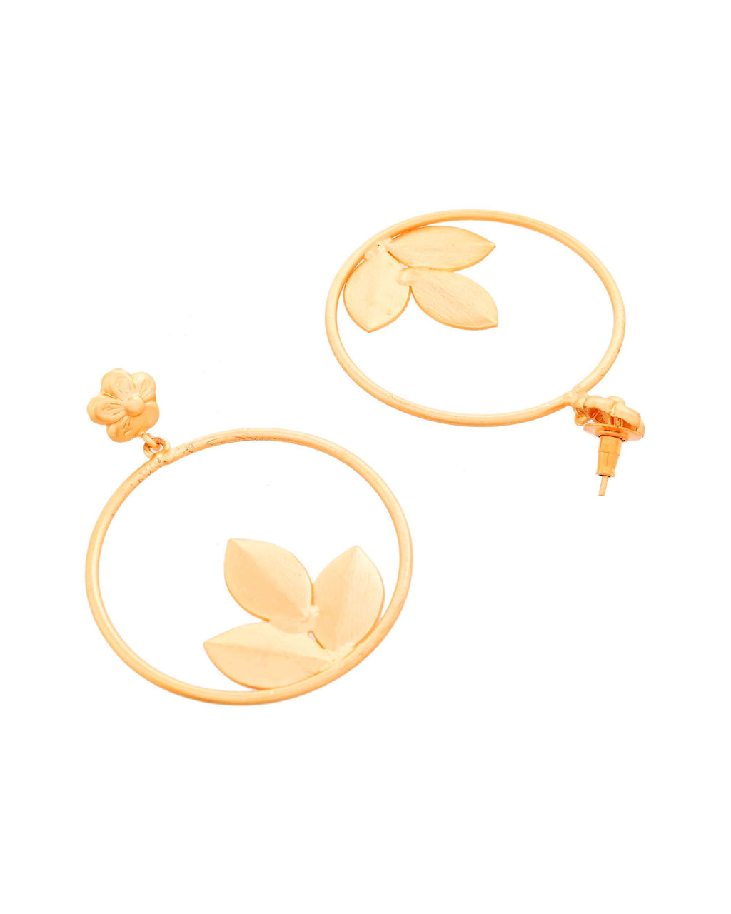 Jewels Nest Matte Gold Leaf Hoop Earrings for Women – Elegant Lightweight Ethnic Fusion Wear