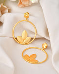 Jewels Nest Matte Gold Leaf Hoop Earrings for Women – Elegant Lightweight Ethnic Fusion Wear