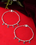 Jewels Nest Set of 2 Silver-Plated Anklets with Multicolour Stone-Studded Flower Charms