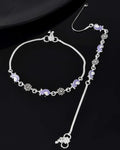 Jewels Nest Set of 2 Silver-Plated Stainless Steel Paisley & Floral Charm Anklets